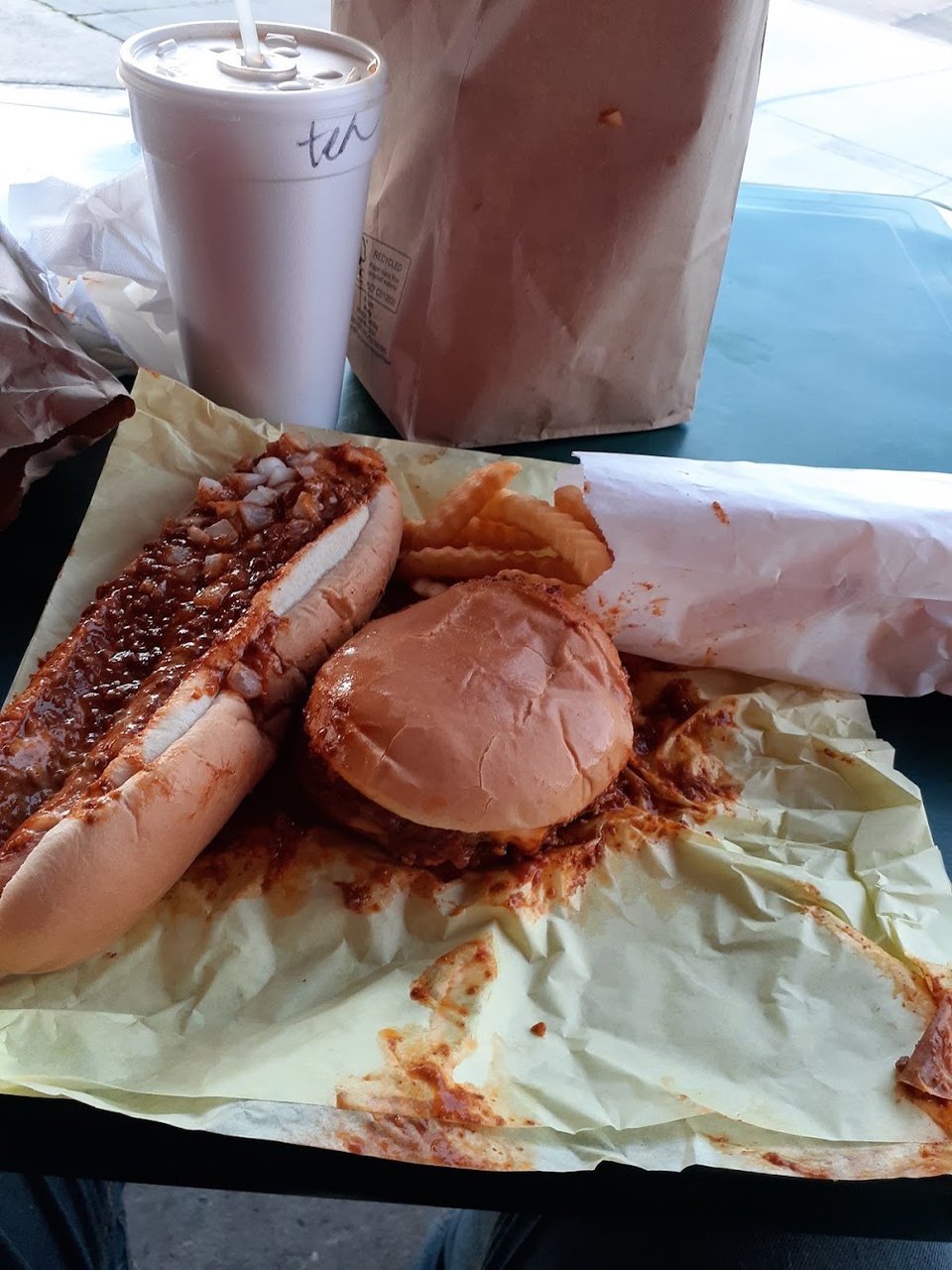 Chili Dog and Chili Cheeseburger and Fries