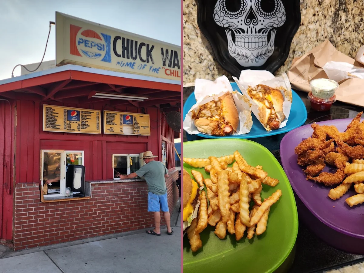 Walk-up fast-food counter with patio seating